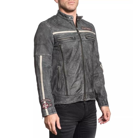 AFFLICTION Leather BLACK MOON RIDERS JACKET Grey - Picture 3 of 11
